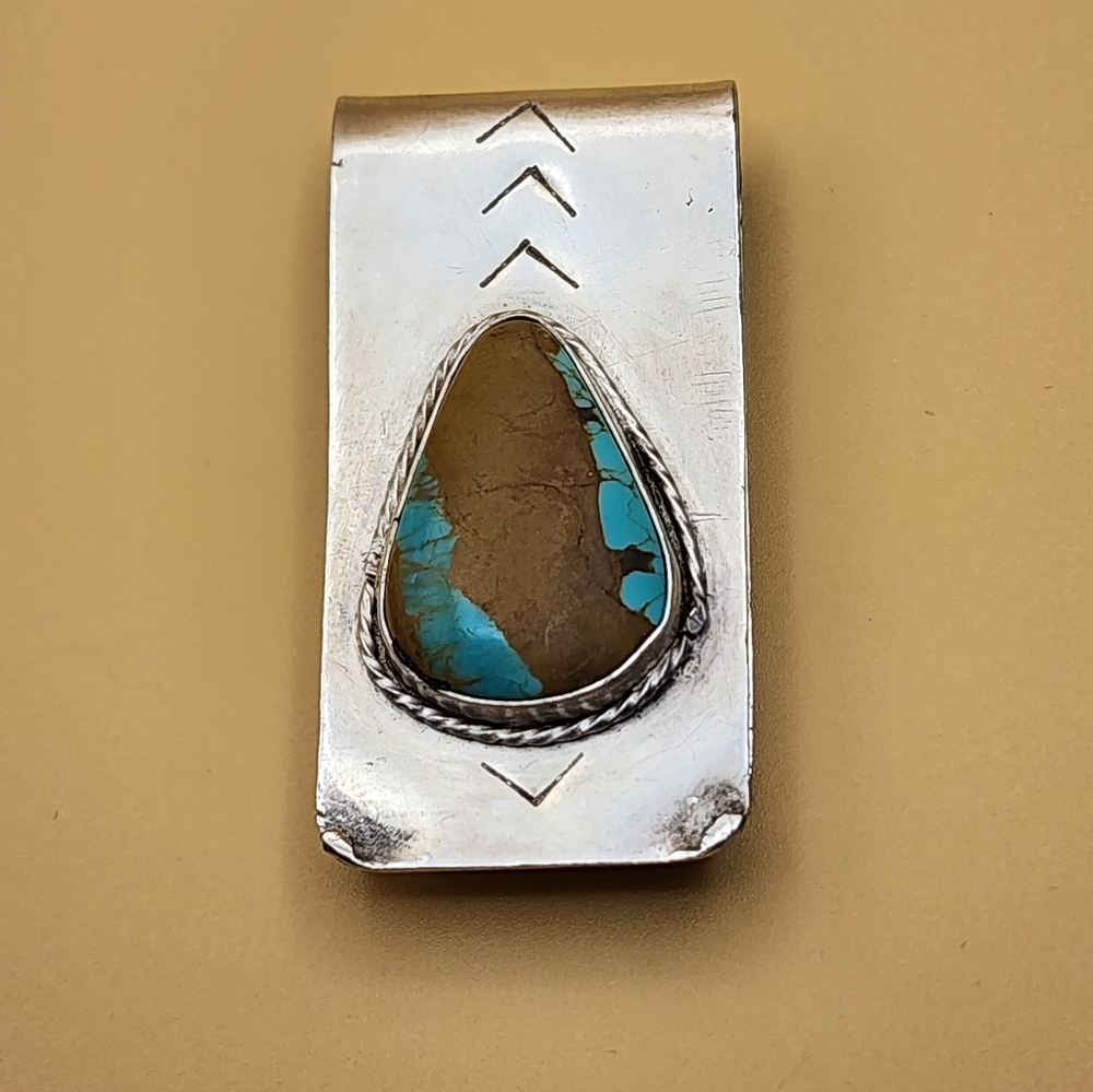 Native American Sterling and No. 8 Turquoise Money Clip
